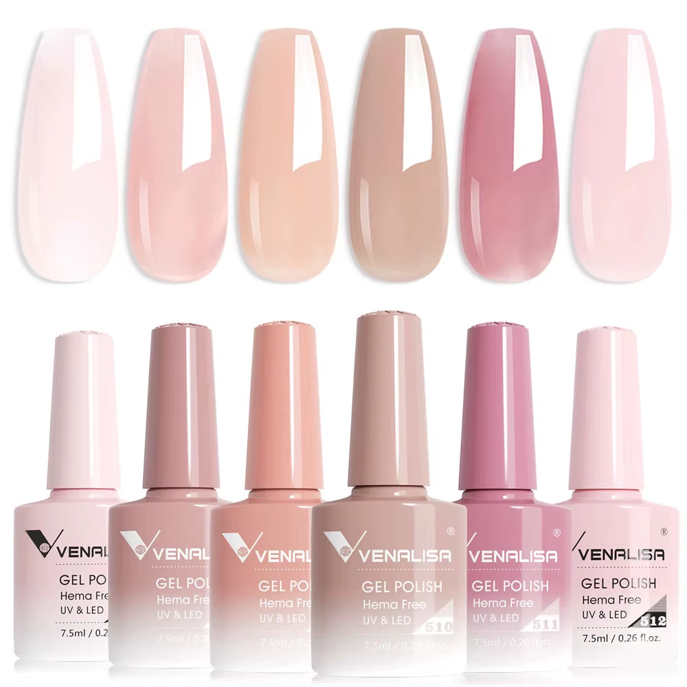 Color Nail Gel Polish Kit Jelly Pink Semi-Transparent HEMA FREE Self Leveling Nude Natural Pink Nail Manicure Set