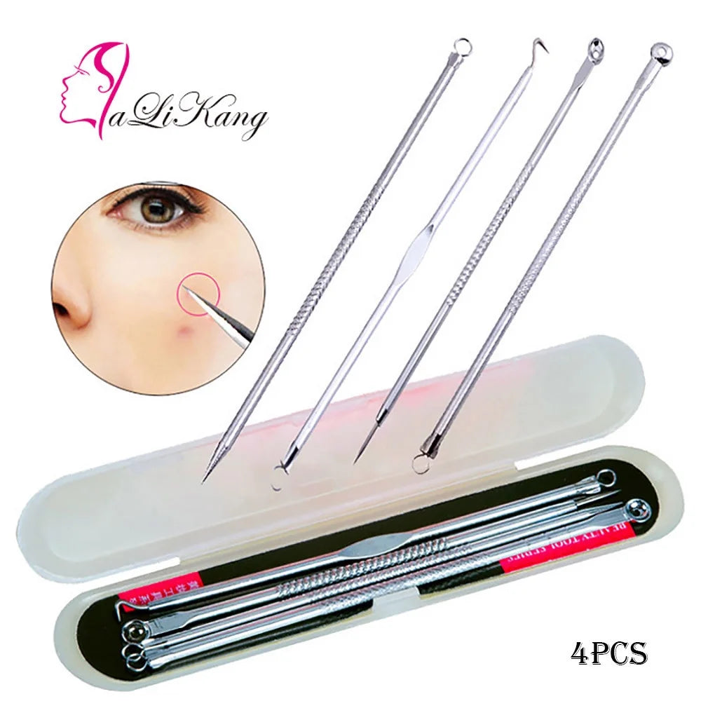 Ice Stick for Face 4 Pcs Pimple Blemish Comedone Acne Extractor Remover Tool Set Brush Face Beauty Tools Skin Care Tools Silver