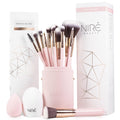 Beauty 15Piece Award Winning Pink Makeup Brushes: Pink Makeup Brush Set with Case, Makeup Sponge, Brush Cleaner, Guide, Gift Box