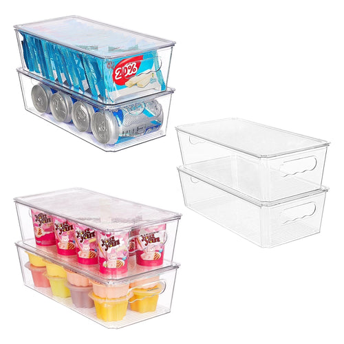 6Pcs Clear Organizers Bins with Lids, Stackable Plastic Storage Containers with Handles