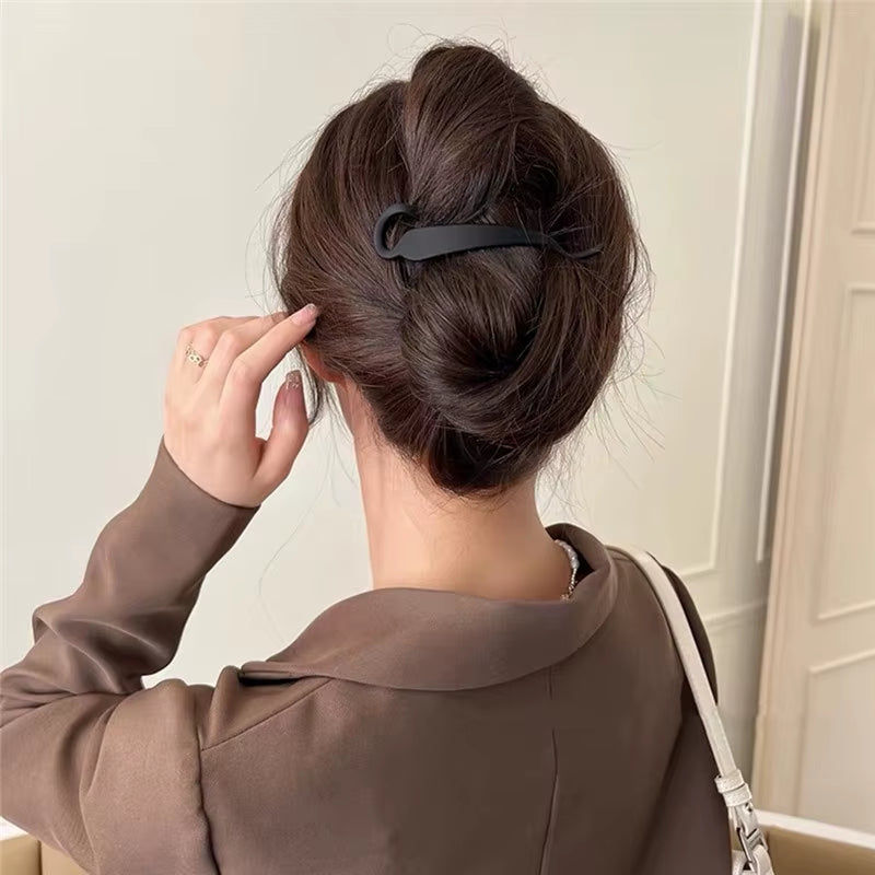 2PCS Matte Hair Clamps, Black & Brown Banana - Shaped Clips, Trendy Hair Accessories for Women'S Chic Updos