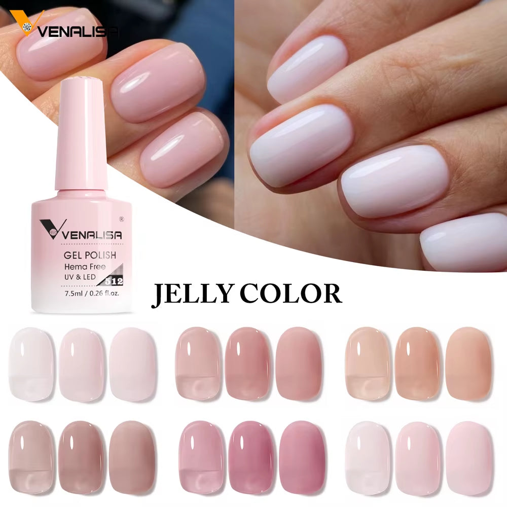 Color Nail Gel Polish Kit Jelly Pink Semi-Transparent HEMA FREE Self Leveling Nude Natural Pink Nail Manicure Set