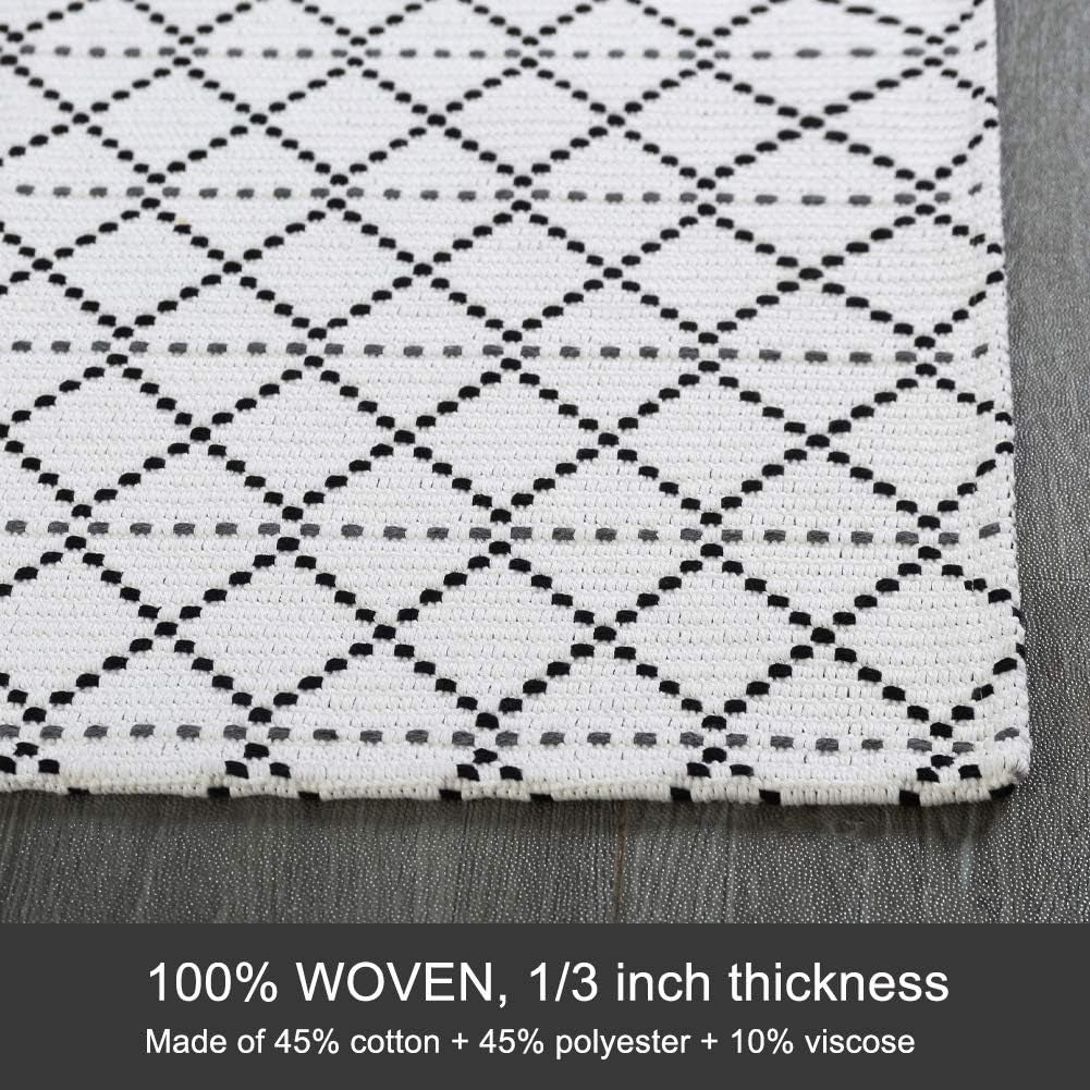 Boho Bathroom Rug, Boho Rug Kitchen Runner Washable Bath Rug, Woven Small Cotton Bohemian Tribal Farmhouse Tassel Moroccan Boho Bath Mat for Bedroom Hallway 4'X6'