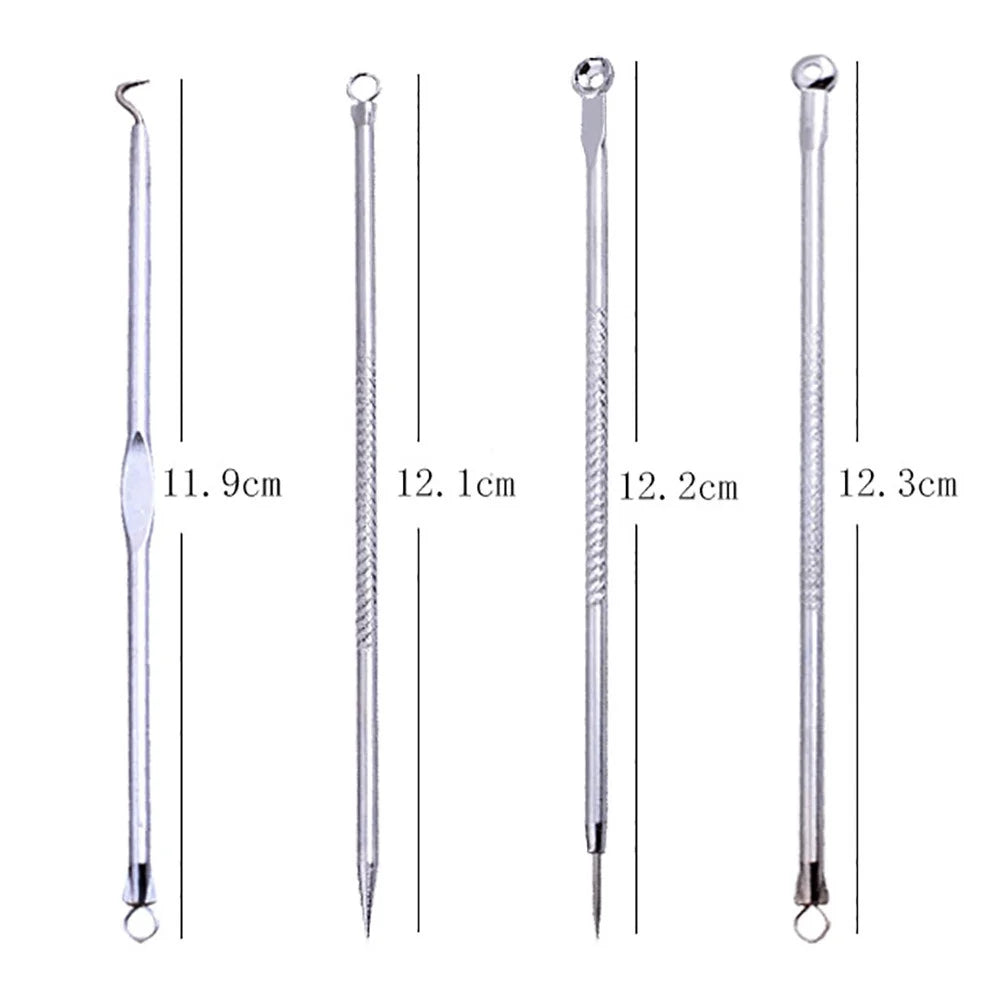 Ice Stick for Face 4 Pcs Pimple Blemish Comedone Acne Extractor Remover Tool Set Brush Face Beauty Tools Skin Care Tools Silver
